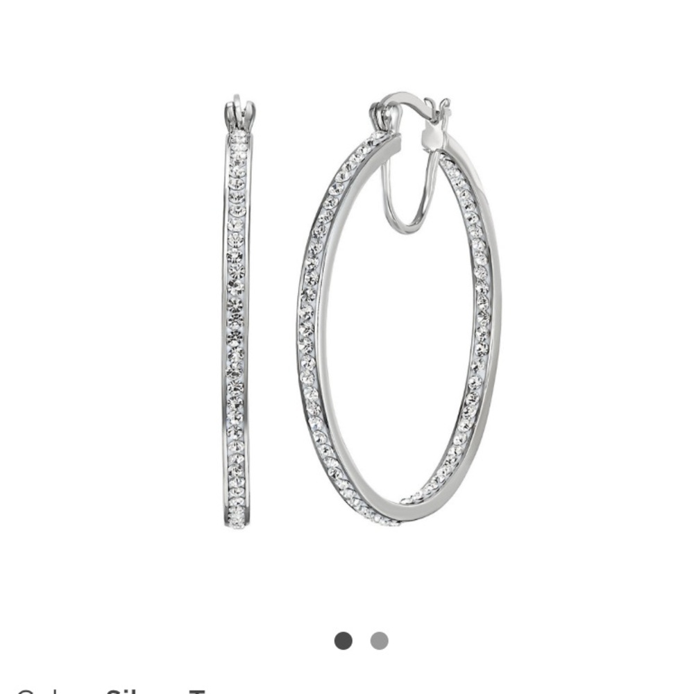 Chrystina Crystal Hoop Earrings Silver Tone In Box